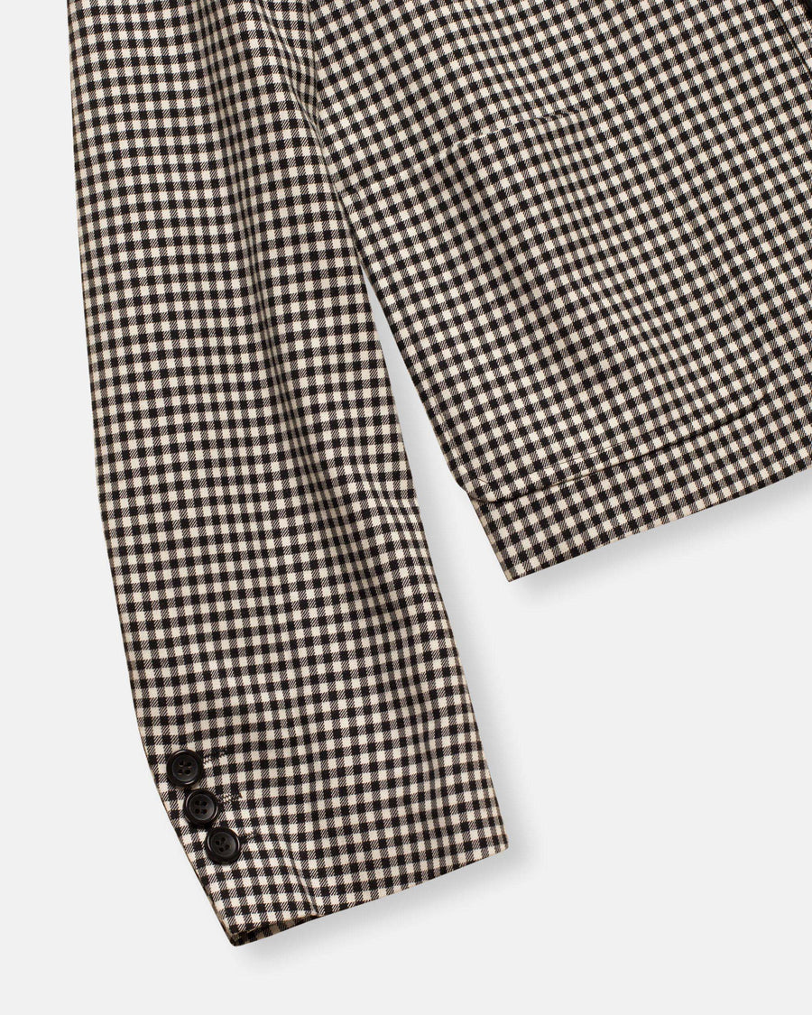 gingham check collarless jacket