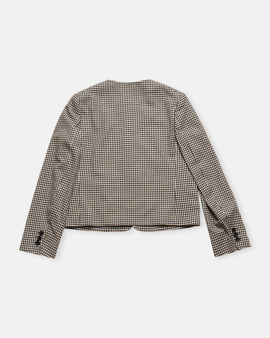 gingham check collarless jacket