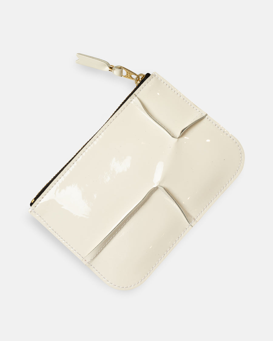 small reversed hem patent leather zip top pouch