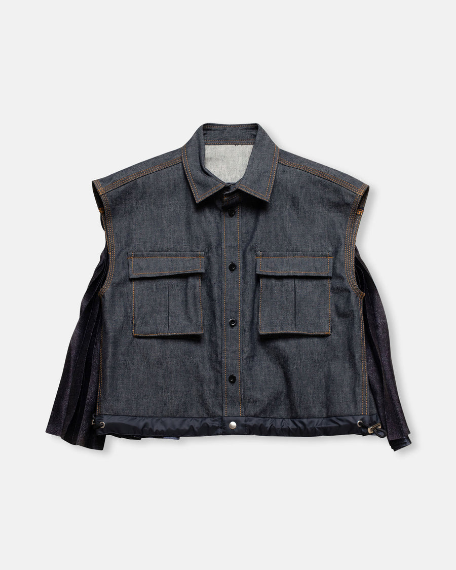 denim mix shirt with pleated back