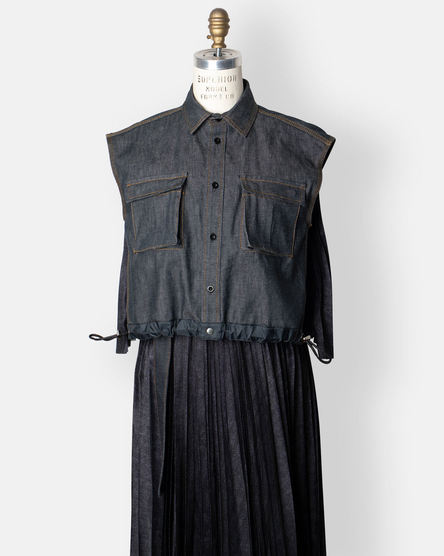 denim mix shirt with pleated back