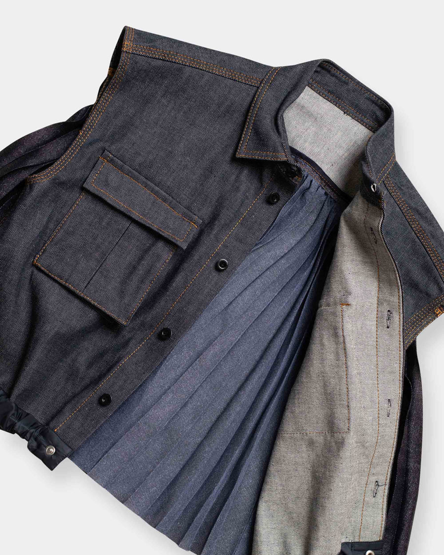 denim mix shirt with pleated back