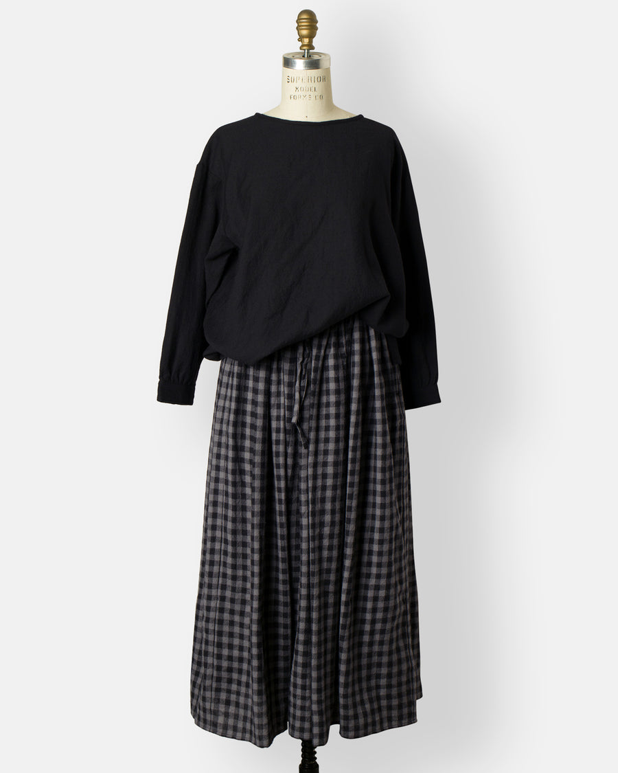 boiled wool gingham check rajasthan tuck gathered skirt