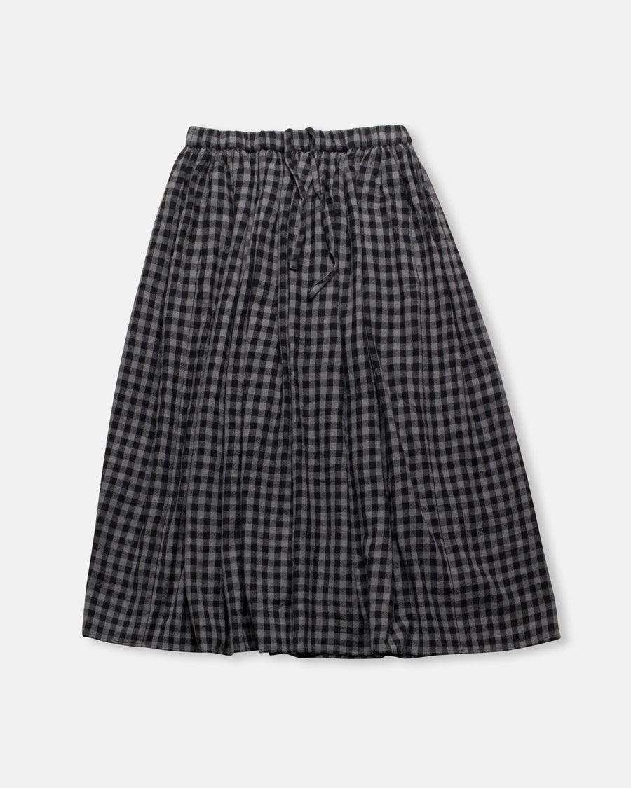 boiled wool gingham check rajasthan tuck gathered skirt