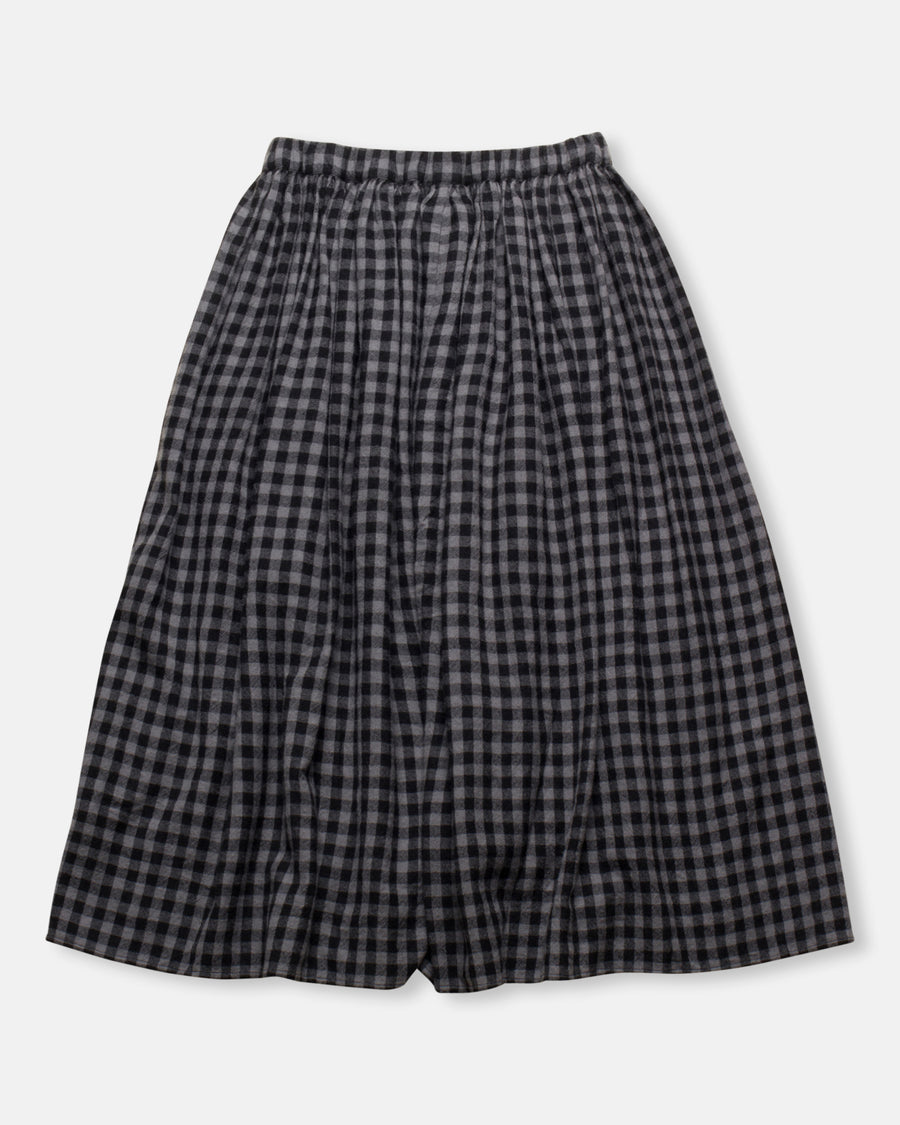 boiled wool gingham check rajasthan tuck gathered skirt